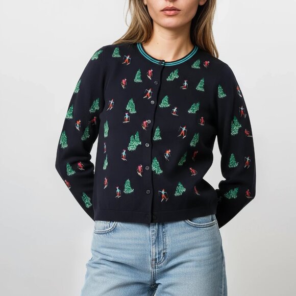 Talbots Skiers Appliqued Cashmere Blend Sweater and Matching Socks in Navy - Picture 1 of 7